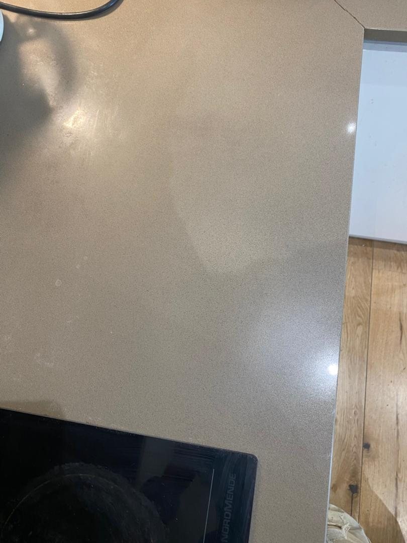 Marble Countertop Pot-Bottom Imprint Repair — before restoration