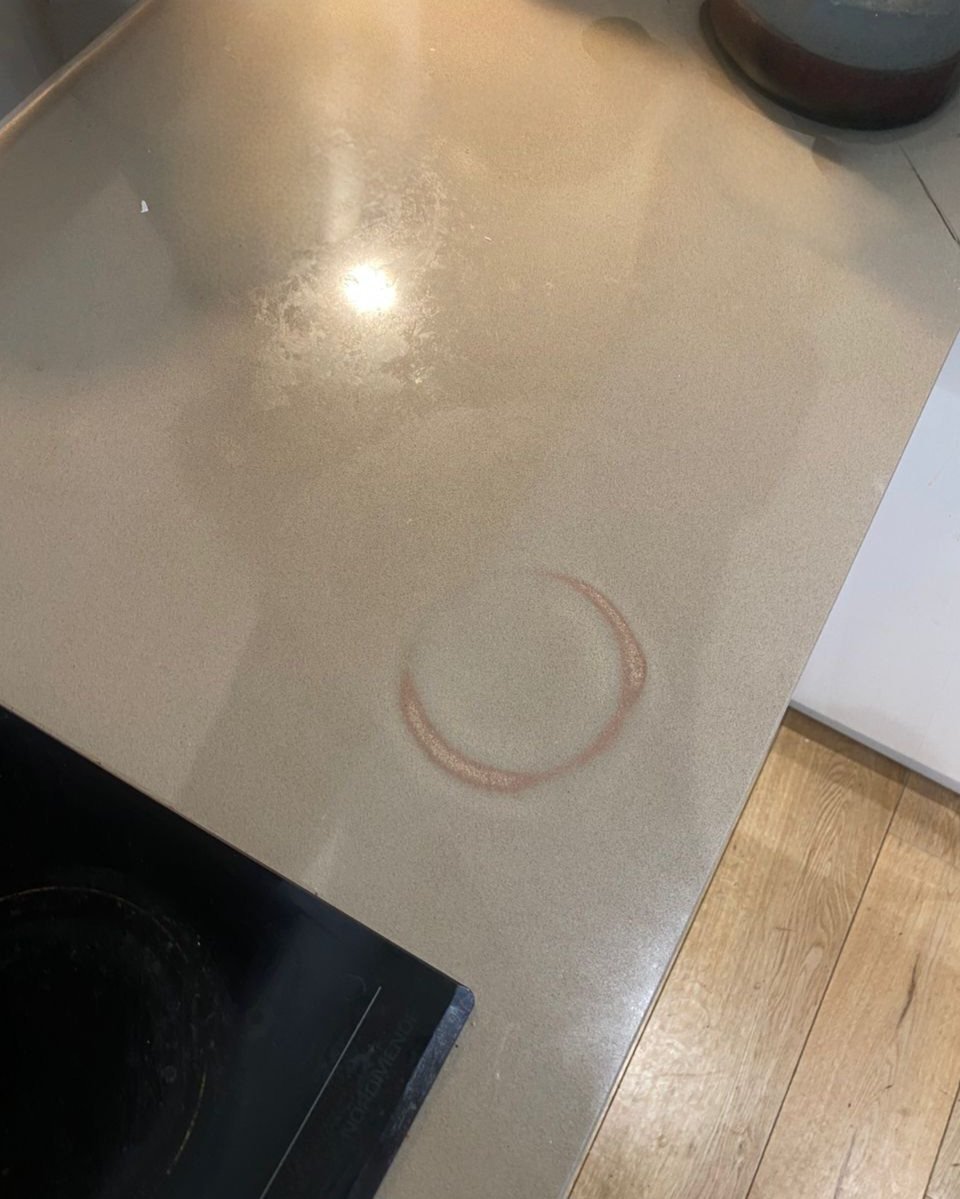 Marble Countertop Pot-Bottom Imprint Repair — after restoration