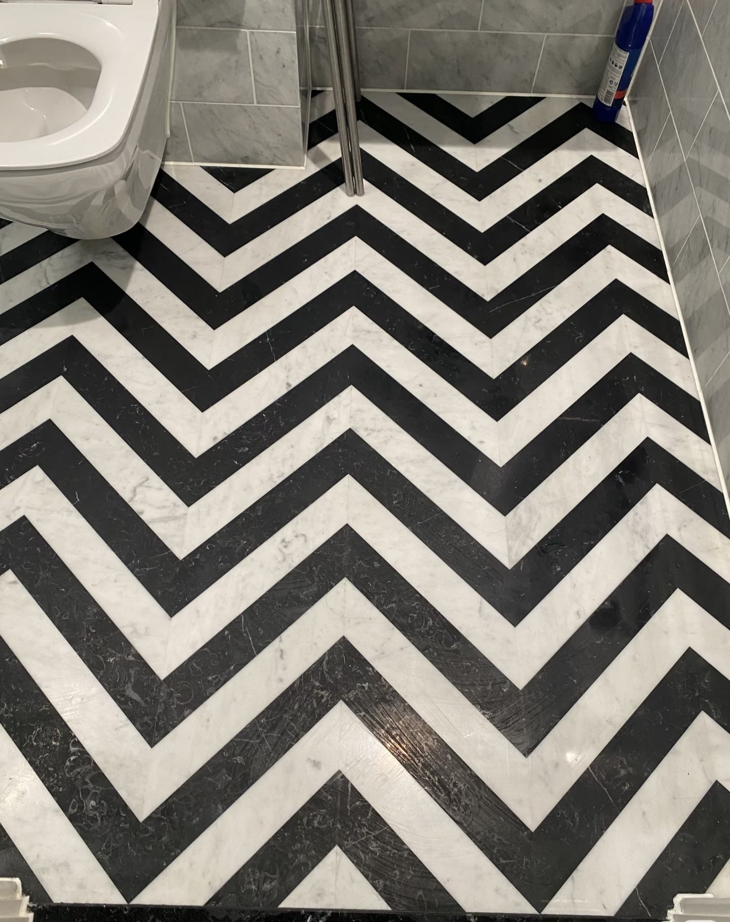 Restored marble surface after corrosion repair