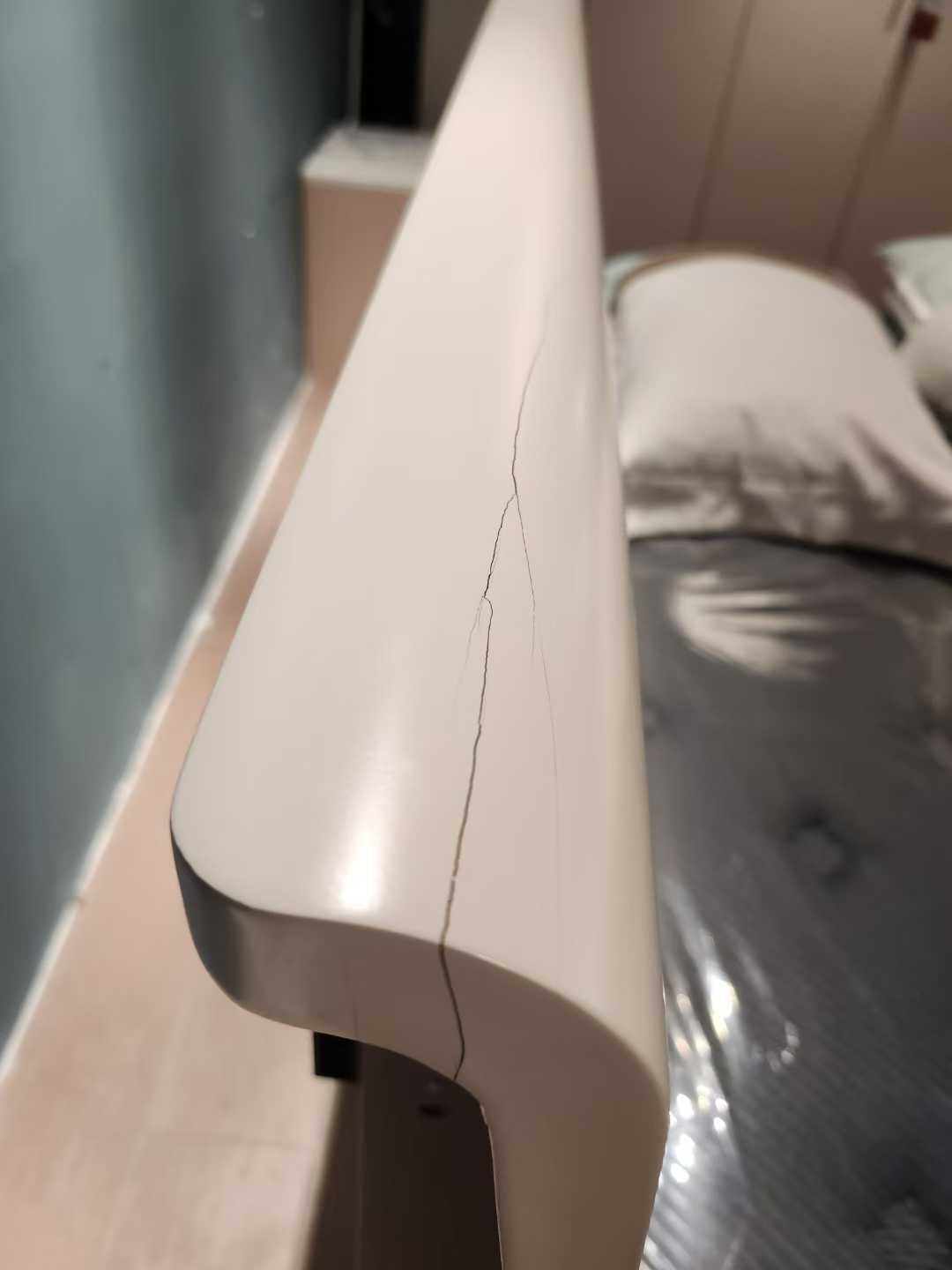 Solid Wood Headboard Crack Repair — before restoration